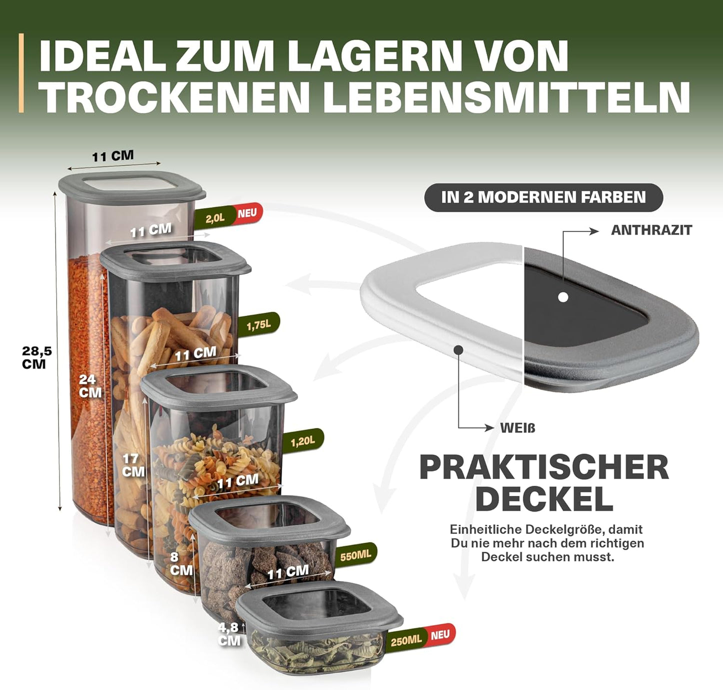 Leckora FOLY 42er Vorrats- & Gewürzdosen-Set – Anthrazit