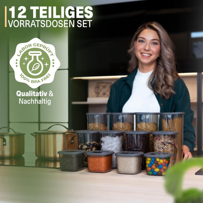 Leckora FOLY 12er Vorratsdosen-Set – Anthrazit