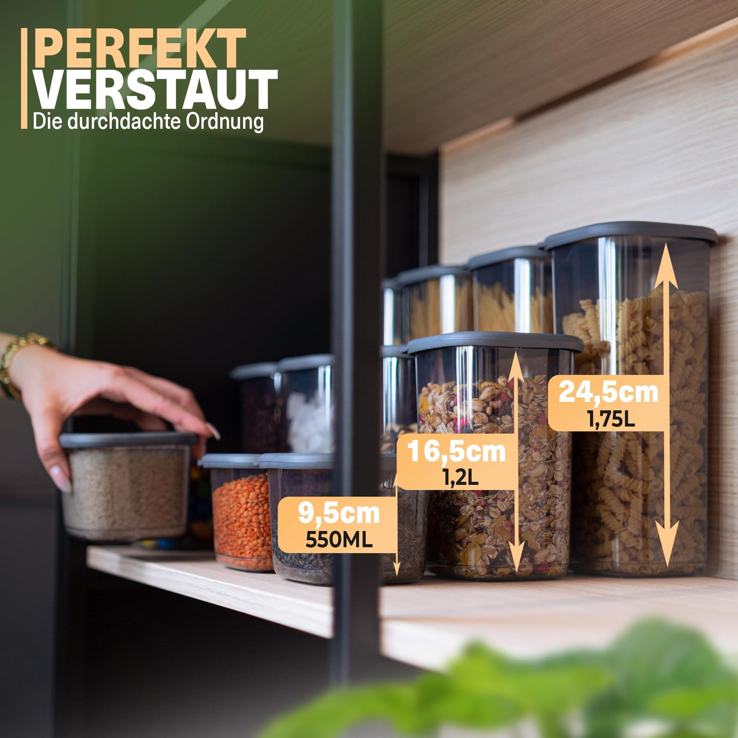 Leckora FOLY 12er Vorratsdosen-Set – Anthrazit