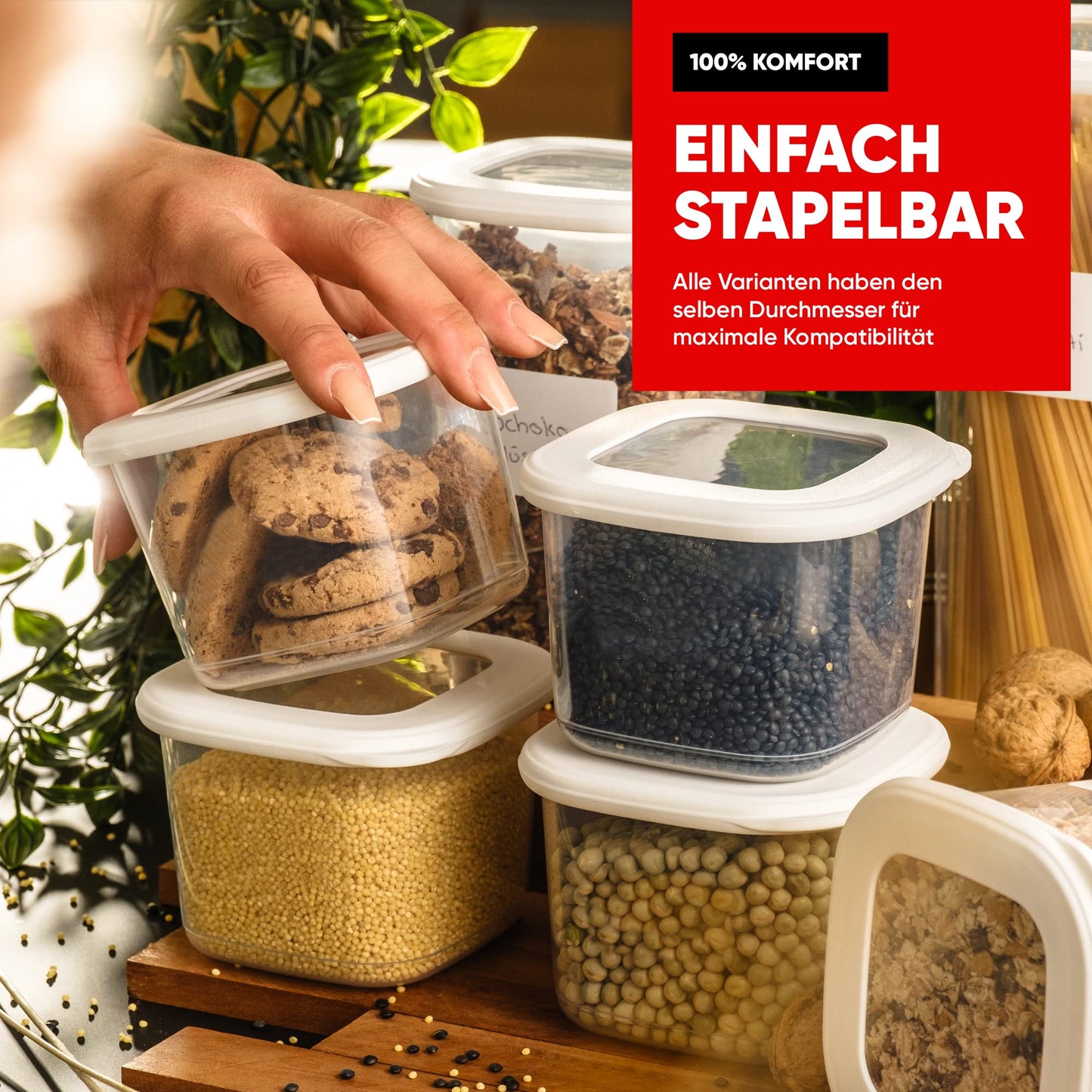 Leckora Vorratsdosen 6er-Set, 0.55L - Serie Foly - Weiß