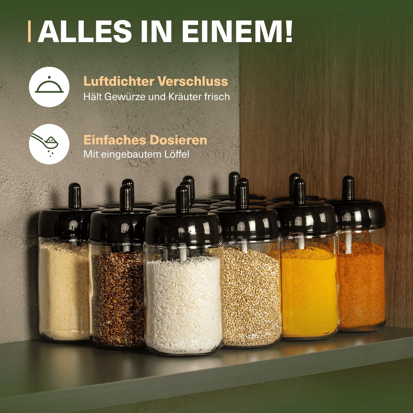 Leckora Gewürzgläser-Set mit Löffel mit Löffel Groß