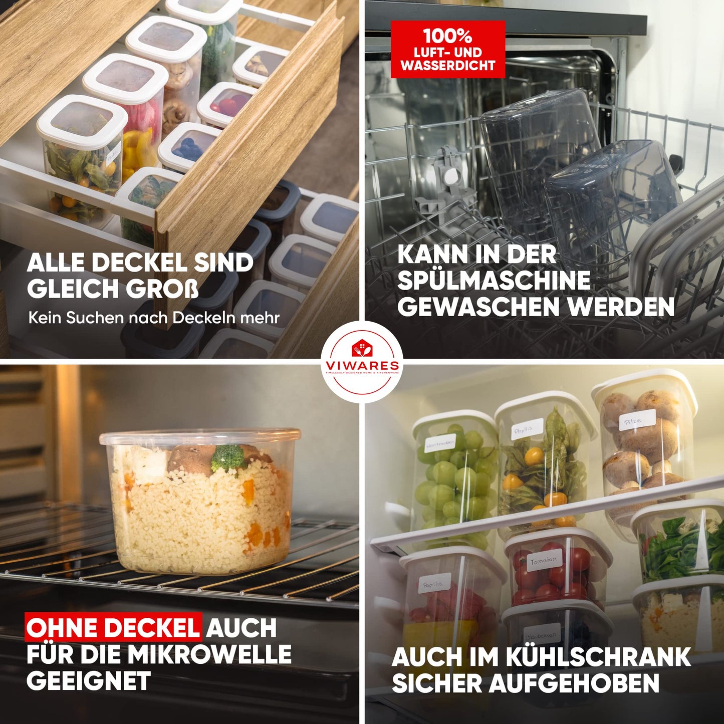 Leckora Vorratsdosen 6er-Set, 0.55L - Serie Foly - Weiß