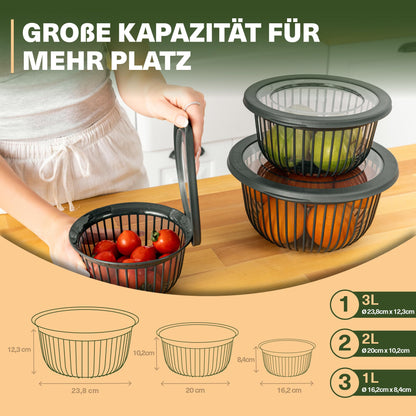 Leckora Schüssel-Set 3-teilig – 1/2/3 L mit Silikondeckel